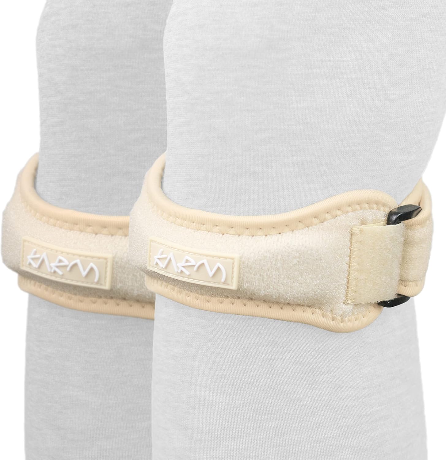 KARM Plus Size Knee Brace for Women & Men Plus Size - Patella Band - Patellar Tendon Support Strap for Jumpers Knee Pain, Basketball, Sports, Obese (XXL/3XL/4XL/5XL/6XL, Pair of 2 Straps, Beige)