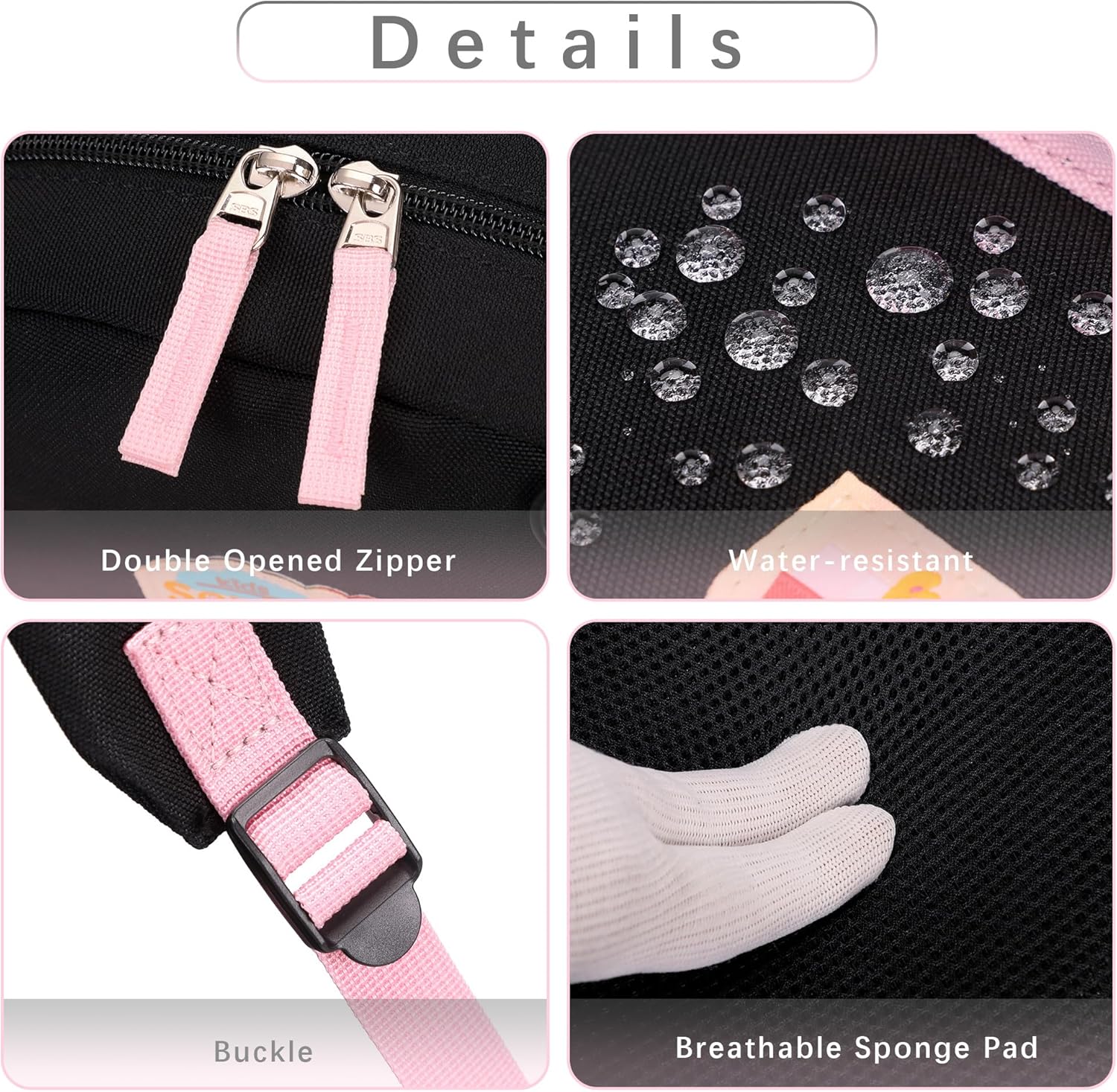 Cute Toddler Girl Backpack for Daycare 12 inch Backpack for Little Girls 1-3 (Black and Pink)