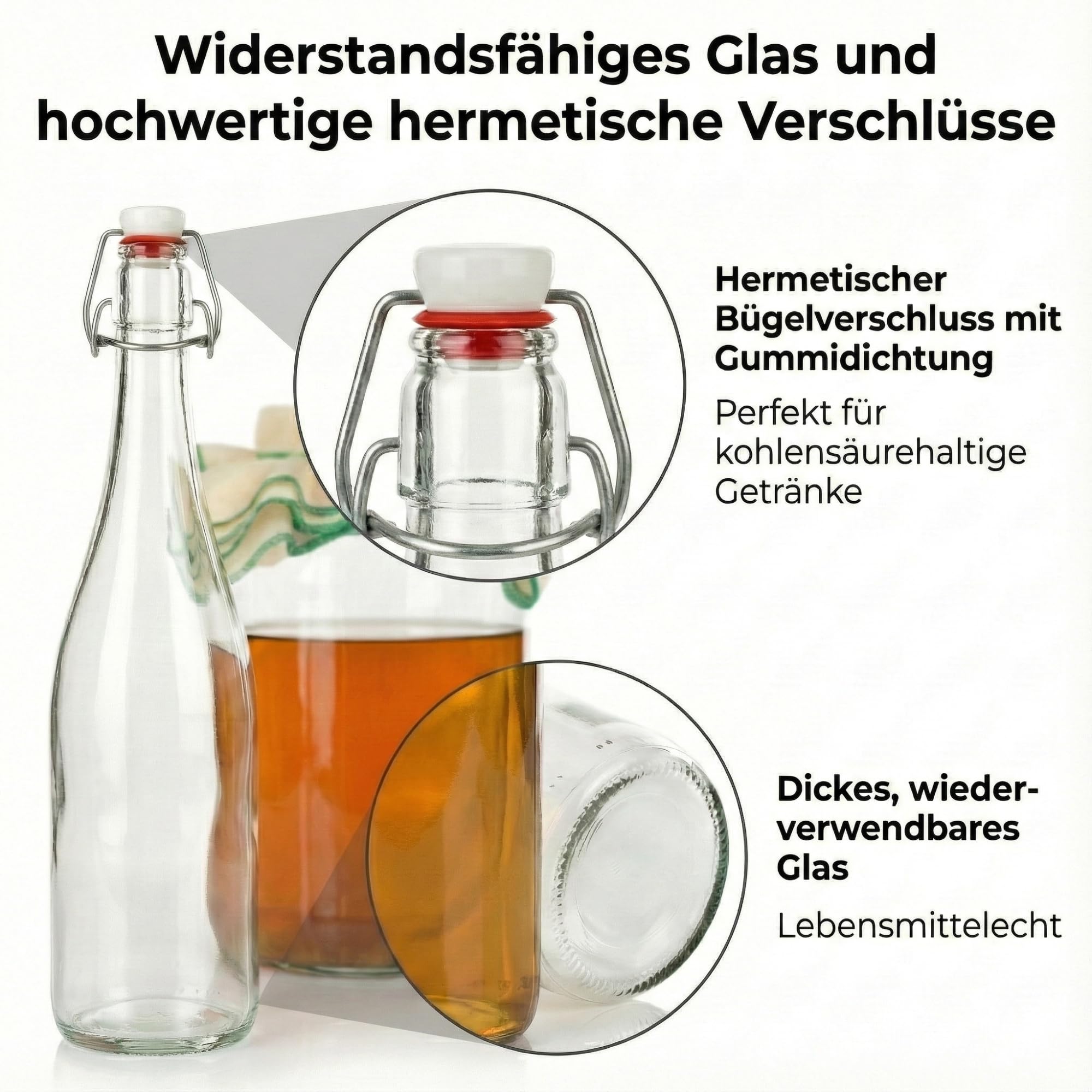 myFERMENTS - Kefir & Kombucha Starter Set | 4,25L Glasgefäß | 6 x 750ml Bügelflaschen | 10cm Trichter & Mulltuch | Fermentationsglas, Farblos, Glas