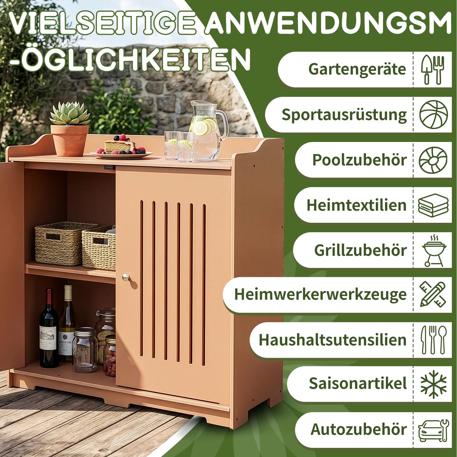 Gartenschrank mit Pflanztisch, Gartenschrank wetterfest Outdoor, 97 x 39 x 95 cm, Hochwertiges PVC-Material, Leicht zu pflegen und zu reinigen, braun