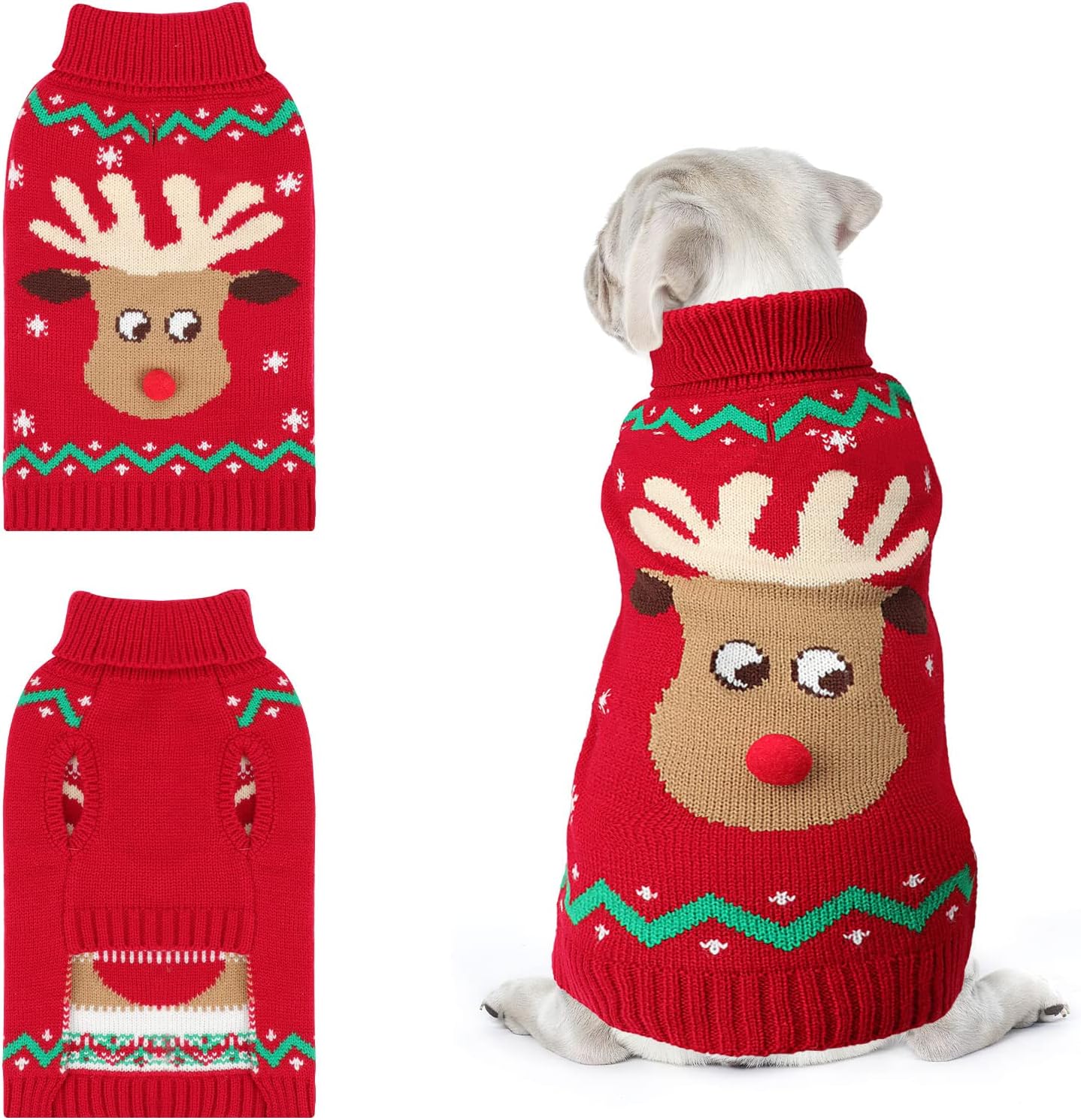 HUMLANJ Christmas Dog Turtleneck Sweater Winter Reindeer