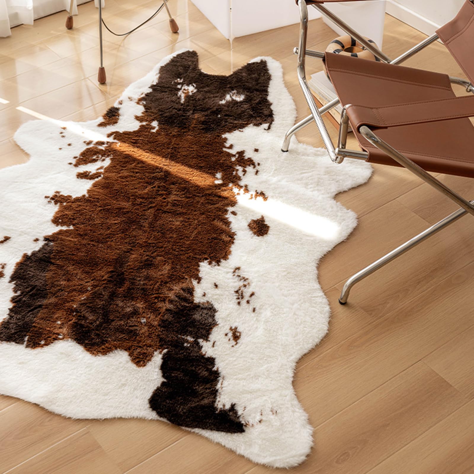 Cooalinar Cow Print Rug,Cowhide Rug,Faux Fur Cowhide Rug,Faux Cowhide Rug,Cowhide Rugs For Living Room,Faux Animal Cow Hide Rugs Carpet,Animal Printed Area Rug,Irregular Shapped Area Rugs