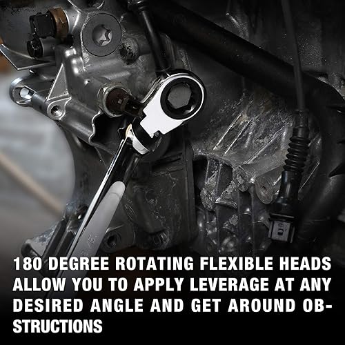 Miniatura 6 de Duratech - Juego de llaves de trinquete extralargas de doble caja, SAE, 5 piezas, 5/16 pulgadas a 13/16 pulgadas, acero cromo vanadio con