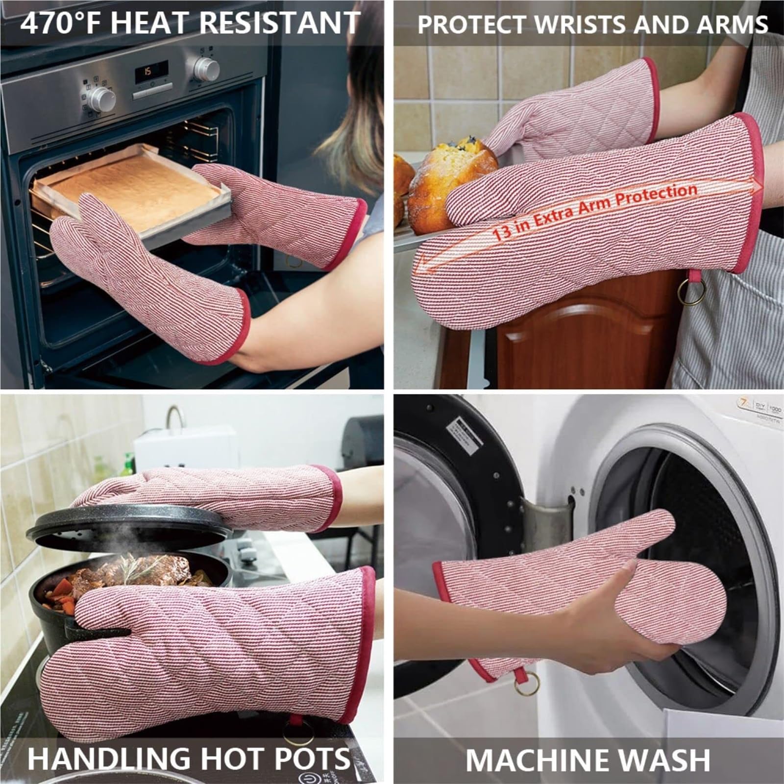 Gants de Cuisine Une Paire De Gants De Four Tissés De Couleur Pur Coton Hommes Et Femmes Gants De Four À Micro-Ondes Manique