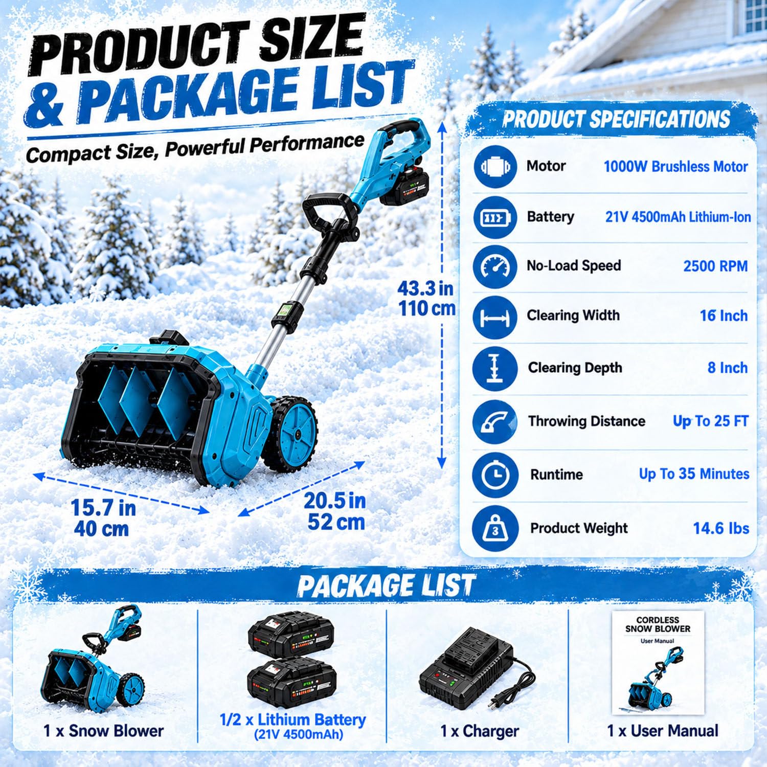 Pelle à Neige électrique sans Fil Batterie 4500mAh 1battery