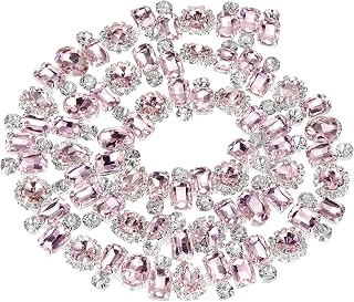 QUARKZMAN Strass Klaue Kette 1 Yard 22 cm Breite Blumen Diamant Silber+Pink