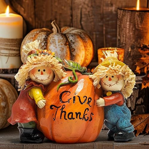 Miniatura 10 de Hodao 2 piezas de decoración de espantapájaros de otoño de Acción de Gracias, espantapájaros de cosecha de otoño, calabaza, decoración para otoño,