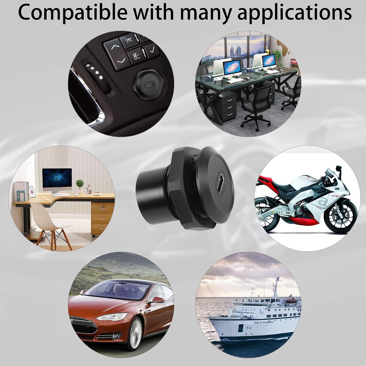 QIANRENON USB C Panel Threaded Fixed Mount Coupler Converter Adapter USB 3.1 Type C Female to Female Flush Panel Mount Connector 10Gbps 100W for Dashboard or Equipment Panel