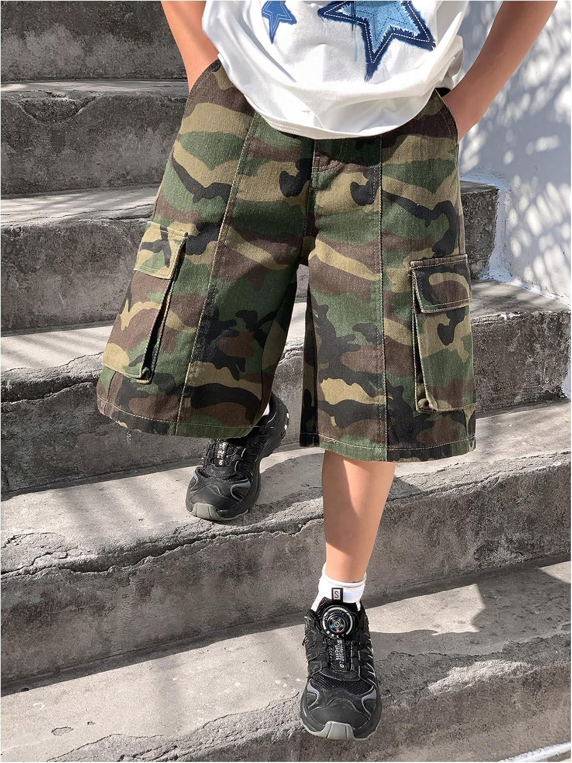 GORGLITTER Boy's Camo Jorts Baggy Y2k Army Jean Denim Shorts Streetwear
