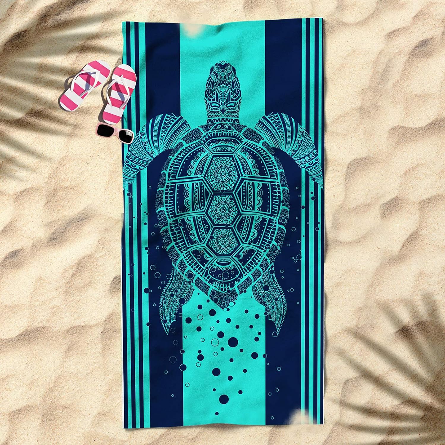 Hexagram Turtle Kids Beach Towel,Tropical Blue Microfiber Bath Towel Sea Turtle Gift for Adults,Sand Free Quick Dry Pool Towels 23” x 48” Towels for Swim Travel