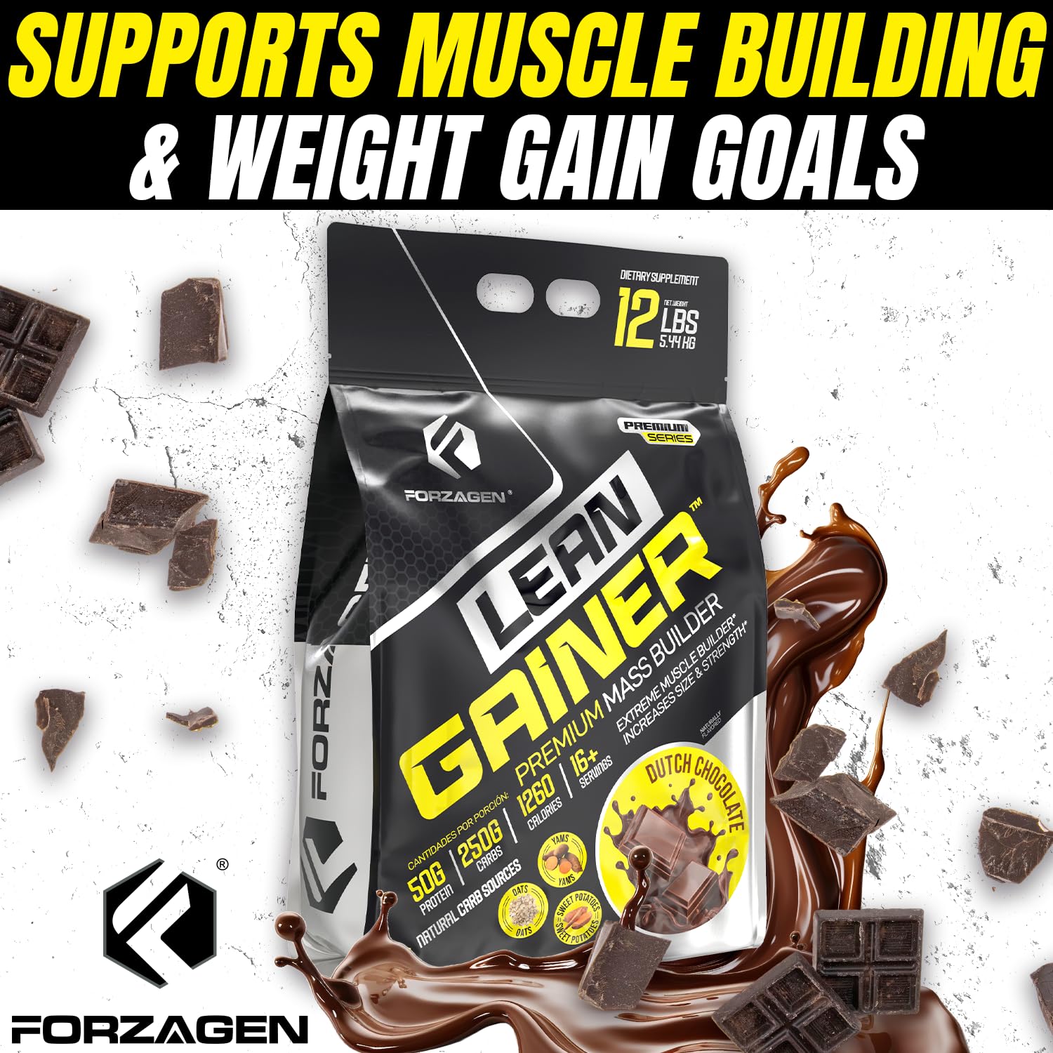 Forzagen Lean Gainer Premium Mass Builder | Mass Gainer Protein Powder for Men & Women | High Calorie Protein, Weight Gain, Bulk, Muscle Building Supplement | Dutch Chocolate, 12 lbs. (16+ Servings) — Amazon image 4