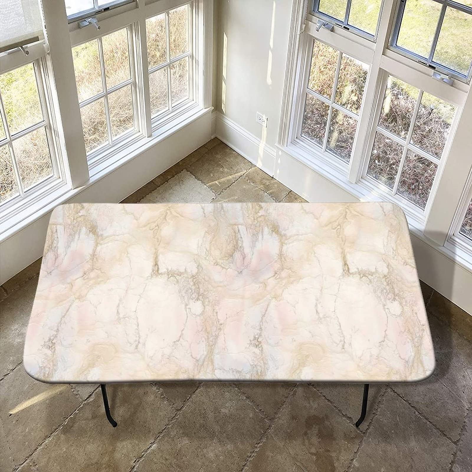 Marble Elastic Fitted Polyester Tablecloth, 36