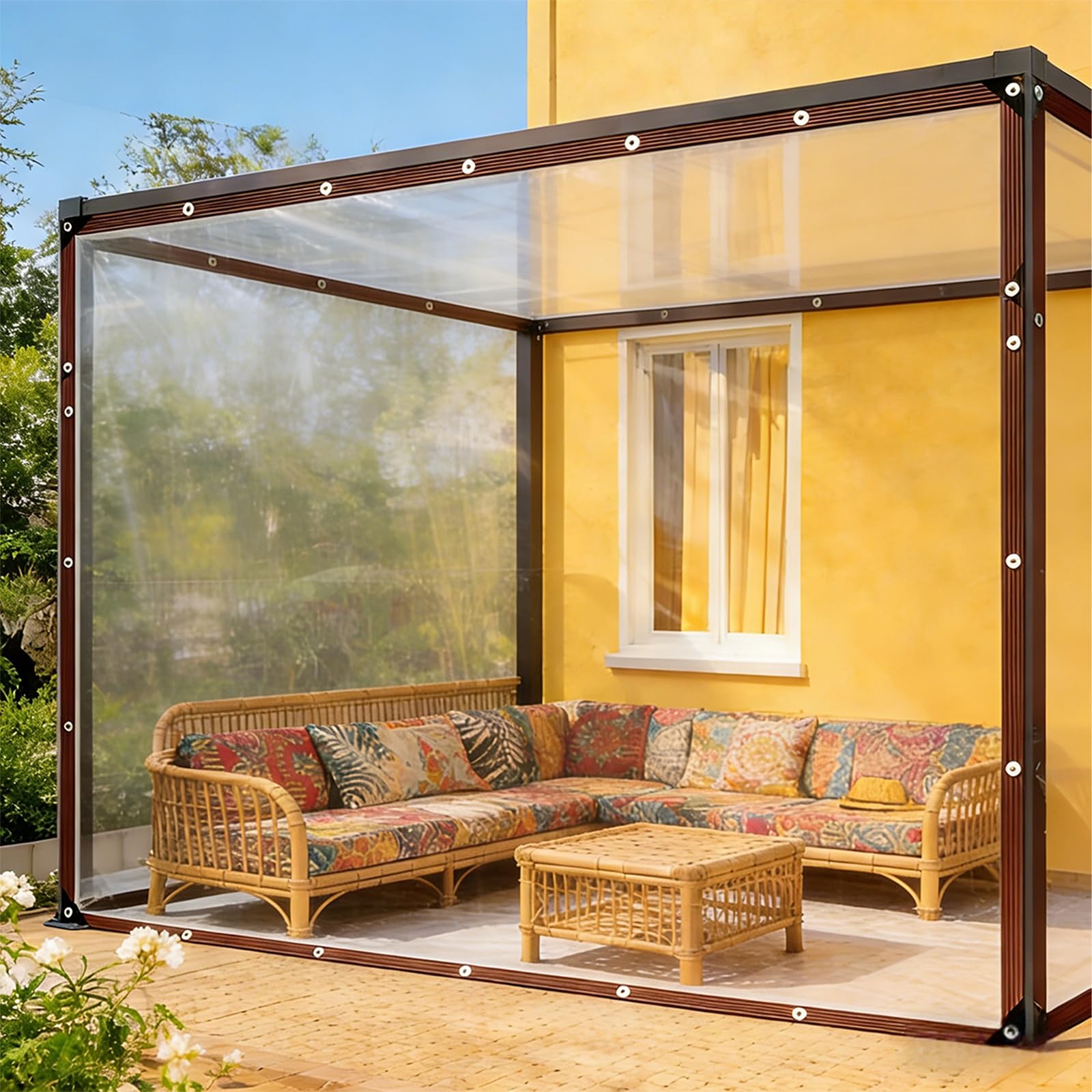 Lona transparente con ojales 270x390 cm toldo impermeable para jardín