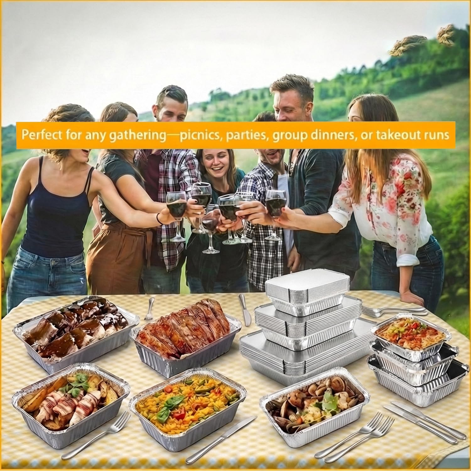 Barquette Aluminium avec Couvercle 36 Pièces 1900ml/650ml/410ml Plat Jetable Barbecue