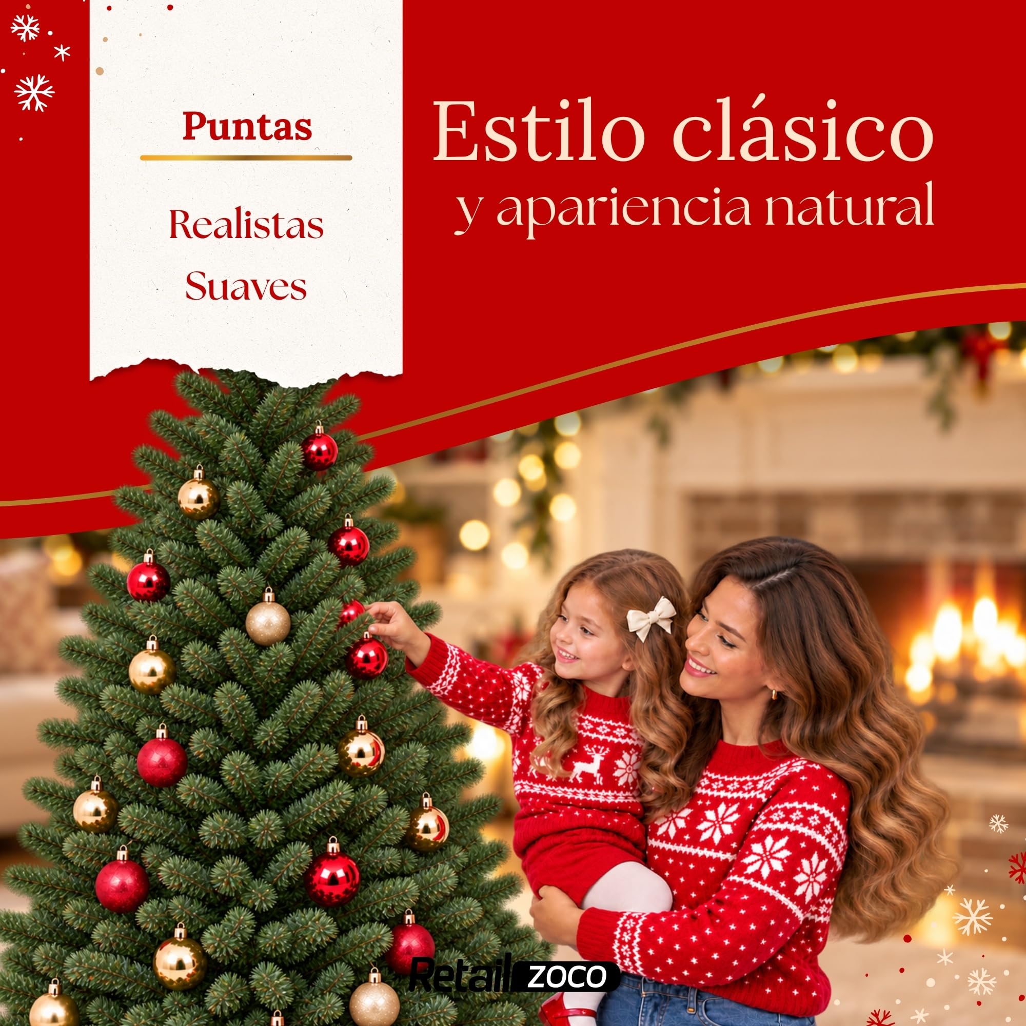 Árbol de Navidad Artificial 180 cm, 1564 Puntas y Base Metálica - imagen 3