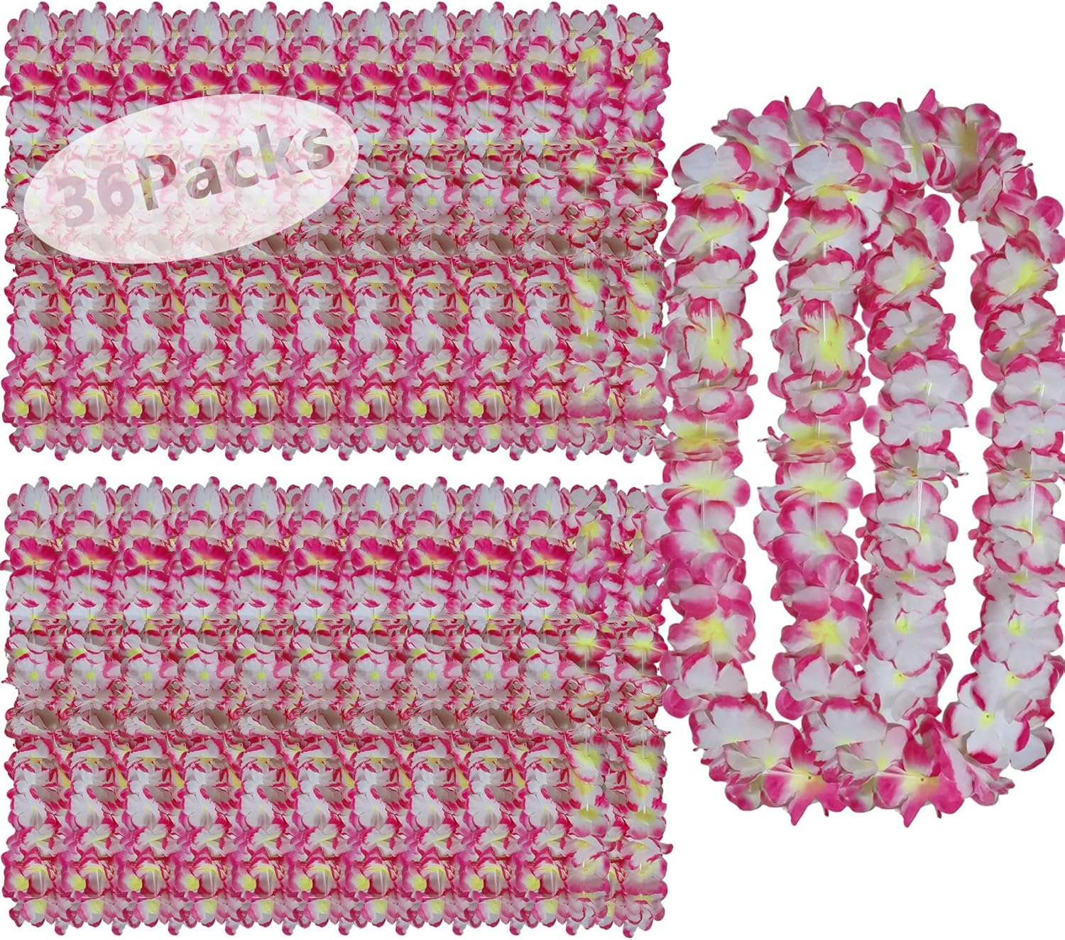 Leis for Luau Party, 36 Count | Thick and Lush Flower Hawaiian Leis Bulk, Graduations, Birthdays, and Beach Weddings | Tropical Party Decorations, Hula Dance Accessories (36PCS Orange)