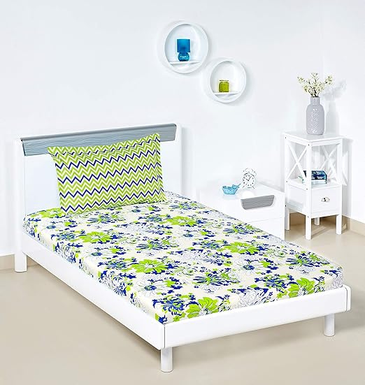 Amazon Brand – Solimo Floral Breeze 144 TC 100% Cotton Single Bedsheet with 1 Pillow Cover, Green at Rs. 579