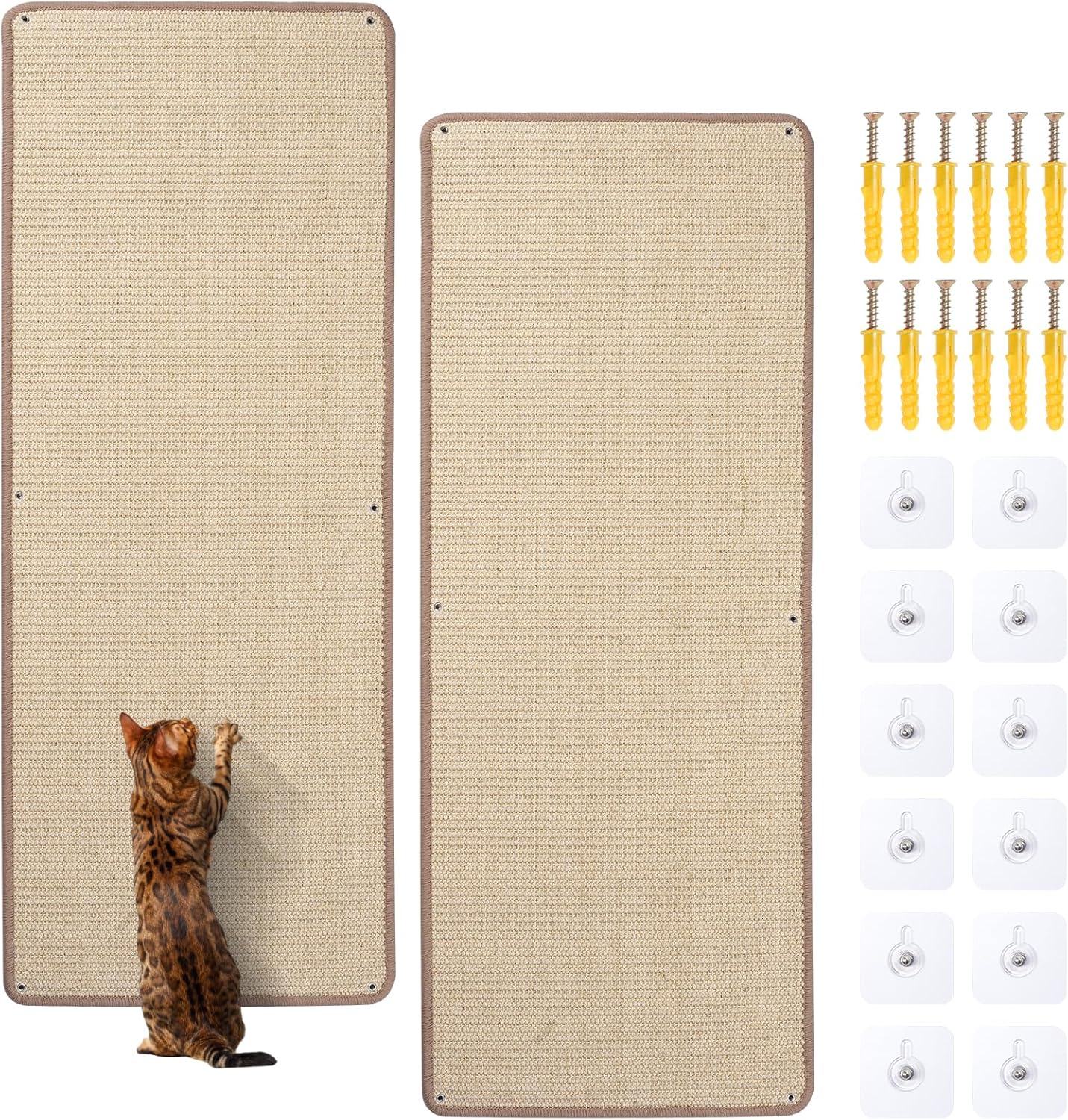 Natural Sisal Cat Scratcher Mat, Wall Scratcher Carpet, Cat Climbing Wall, Large Tall Scratching Post, Couch Sofa Protector, Scratching Mat Pad for Indoor Cats (39.3" Lx15.7 W, 2PCS)