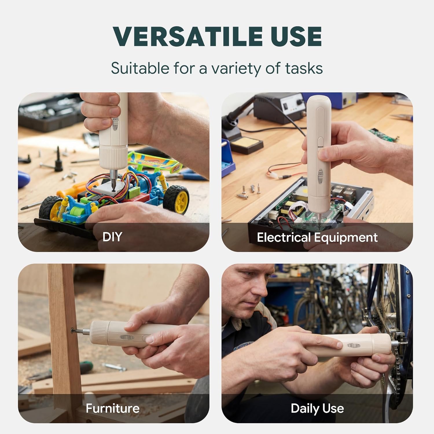 4V Cordless Electric Screwdriver Set with 4 Torque Settings, 24 S2 Bits, 12 N·m Max Manual Torque, LED Light, Forward/Reverse, for DIY, Furniture Assembly, Electronics & Home Repair (Cream) - Image 9