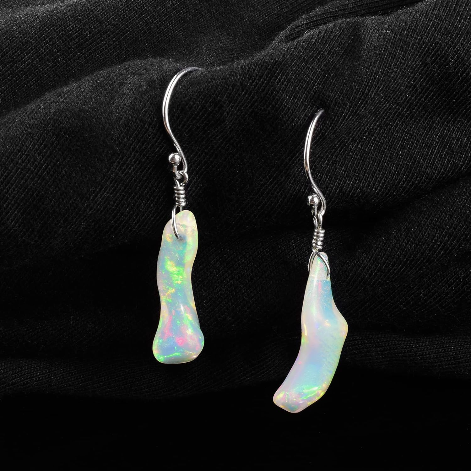 Natural Raw Ethiopian Opal Earring Rhodium Plated 925 Sterling Silver, Dainty Simple Earring Jewelry Gift for Her, Birthstone Energy Healing Stones, Opal Bones Earring - Image 4