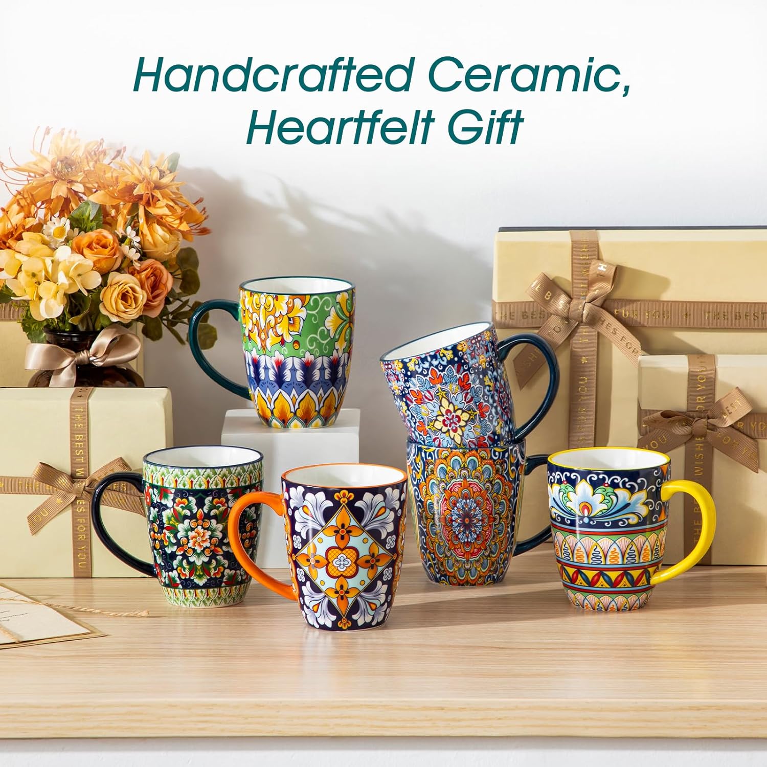 vancasso 12 oz Coffee Mugs Set of 6, Ceramic Mug with Handle, Boho Coffee Cups for Latte, Cappuccino & Hot Chocolate, Dishwasher & Microwave Safe Gift Set, Series SIMI - Image 8