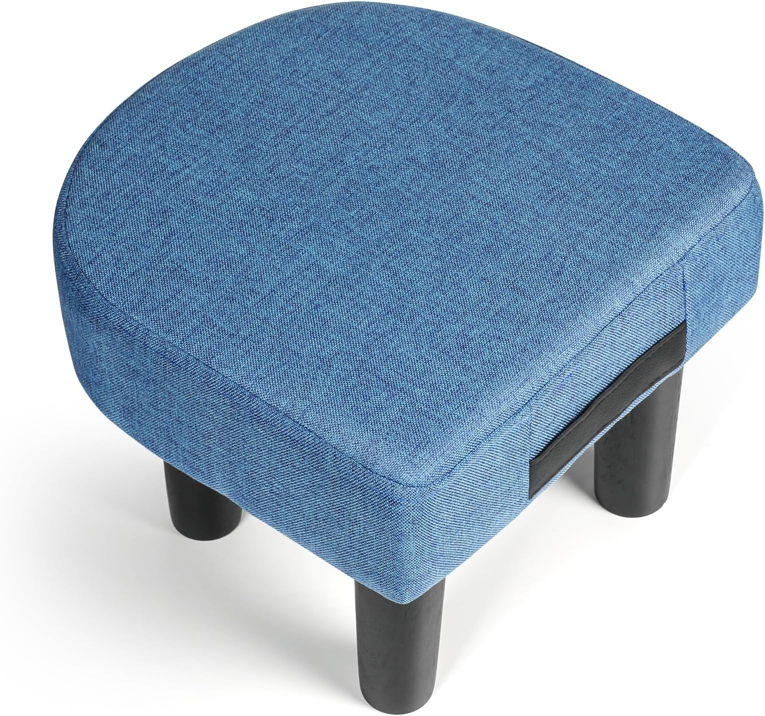 Allinside Ottoman Footstool with Handle, D-Shaped Linen Footrest, Small Shoe Seat Step Stool, Soft Sponge Foot Stool for Living Room, Bedroom, Couch, Entryway (Blue)
