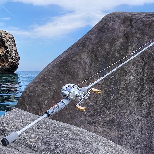 Miniatura 7 de Sougayilang Caña de pescar, varilla giratoria de grafito IM6 y caña de fundición, dos piezas, mango de superpolímero para pesca de lubina