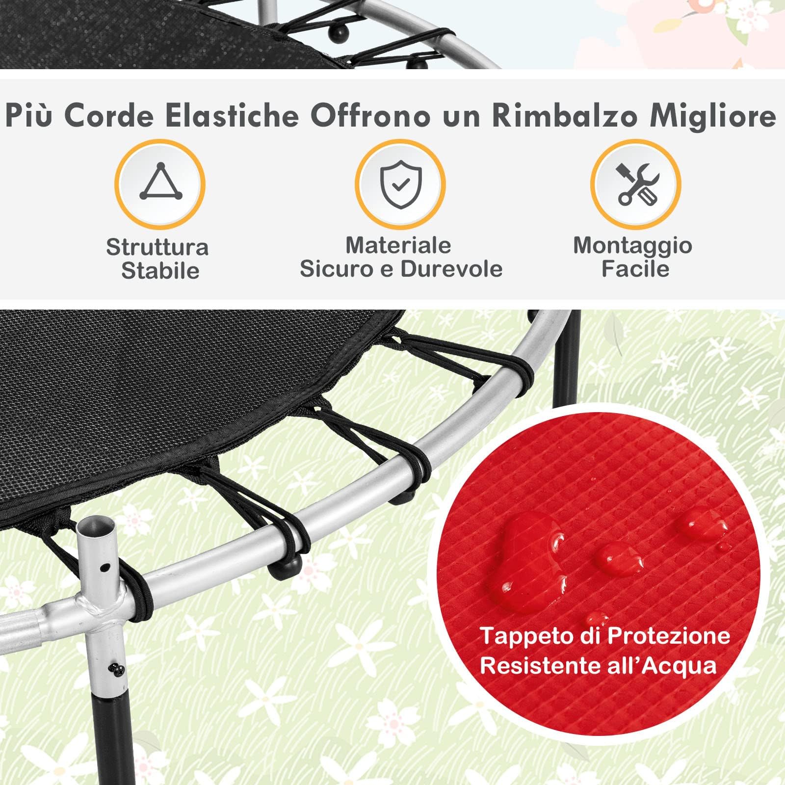 GYMAX Trampolino da Esterno per Bambini, Tappeto Elastico da Giardino, con Rete Protettiva, Telaio in Acciaio, Resistente alle Intemperie, per Interno, Esterno, Portata 135 kg