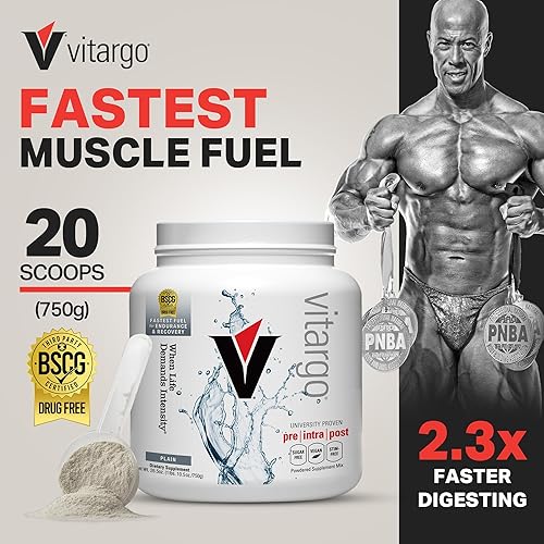 Miniatura 2 de Vitargo Polvo de Carbohidratos Alimenta el Glucógeno Muscular 2 Veces Más Rápido 1 Libra Sin Sabor Polvo Pre y Post Entrenamiento