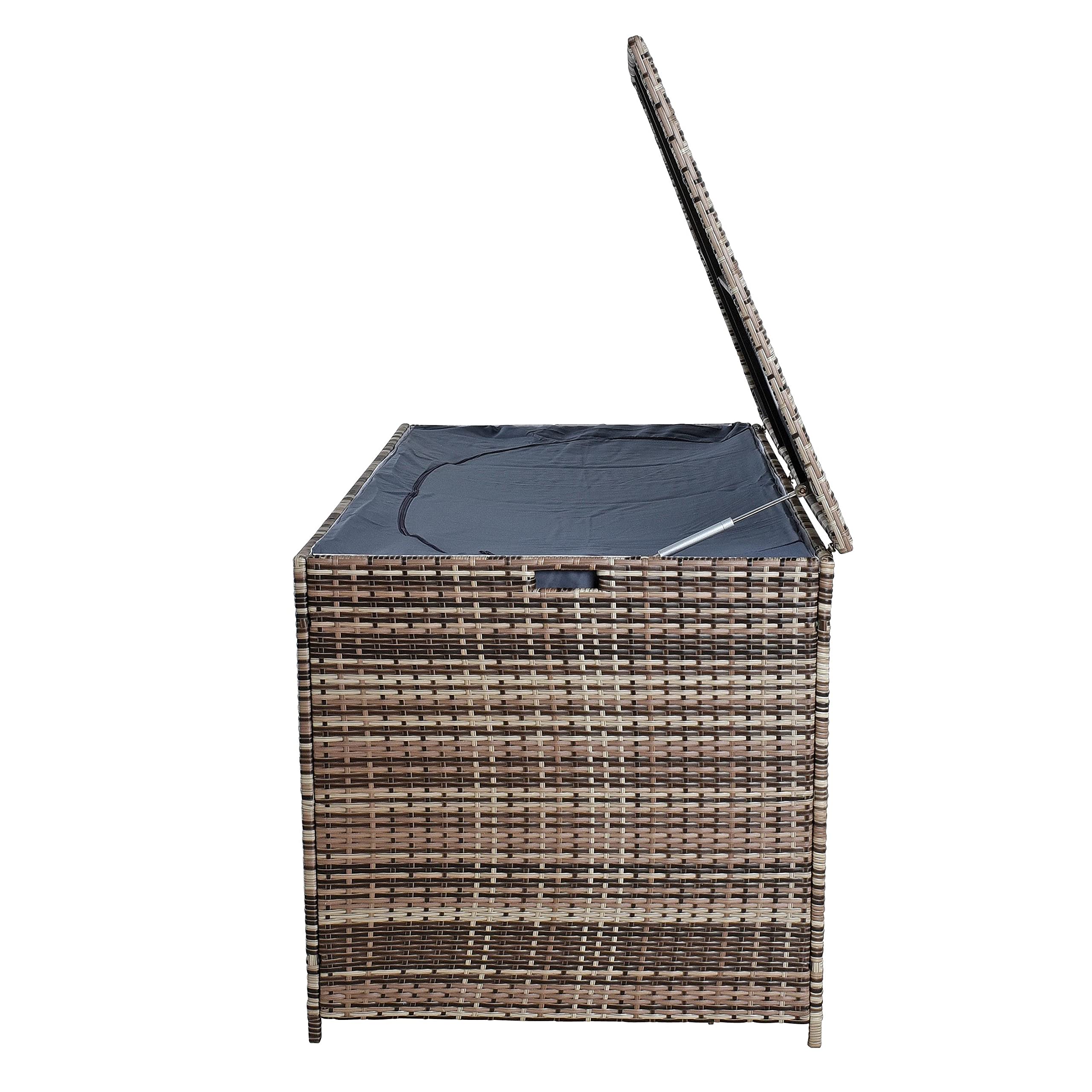 ESTEXO Polyrattan Auflagenbox XXL Kissenbox 870 Liter Gartenbox Gartentruhe Aufbewahrungsbox (Beige-Braun)