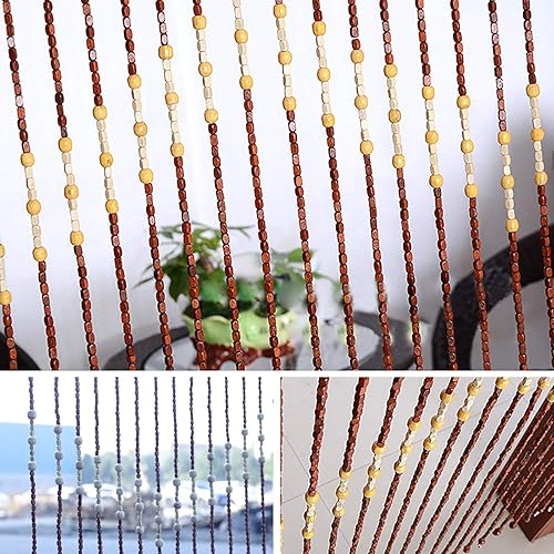 Miniatura 6 de Eapmic Cortina de cuentas de madera y bambú, cortina de 27 líneas onduladas densas con flecos y borlas para puerta, cuentas de madera hechas a mano,
