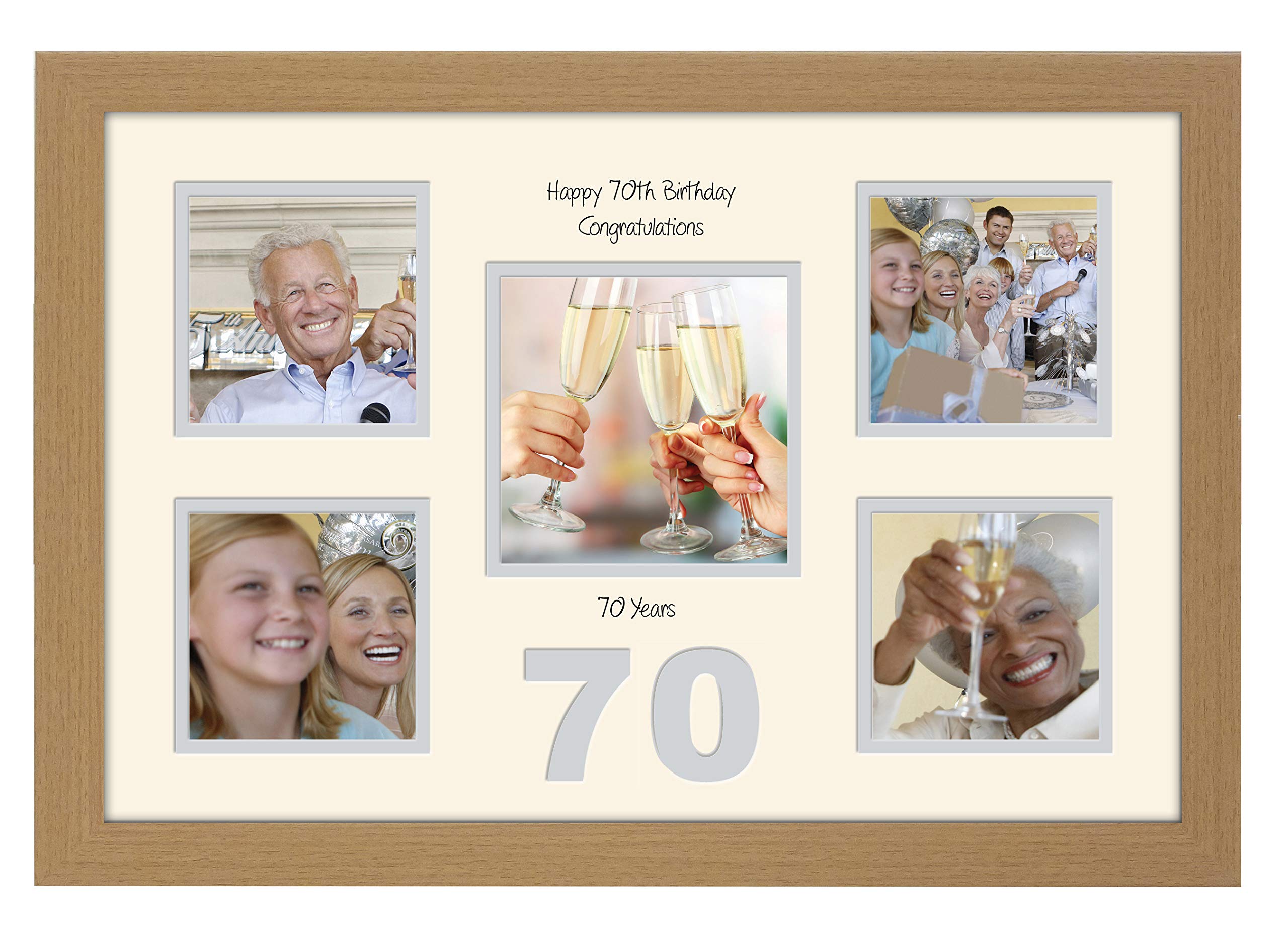 Photos In A Word Oak Finish Frame Cream Mount Grey Inside 70Th Birthday Photo Frame 4"X4" X4 And 5"X5" Photo 971D (Oak Finish Frame Cream Mount Grey Inside)