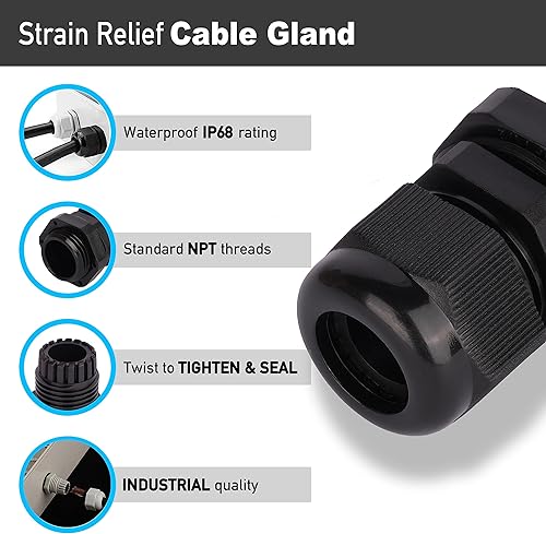 Miniatura 6 de Venforze NPT Prensaestopas de cable, 14 "NPT de alivio de tensión de nailon cable IP68 impermeable conector 24pcs alambre pasar a través de agarre