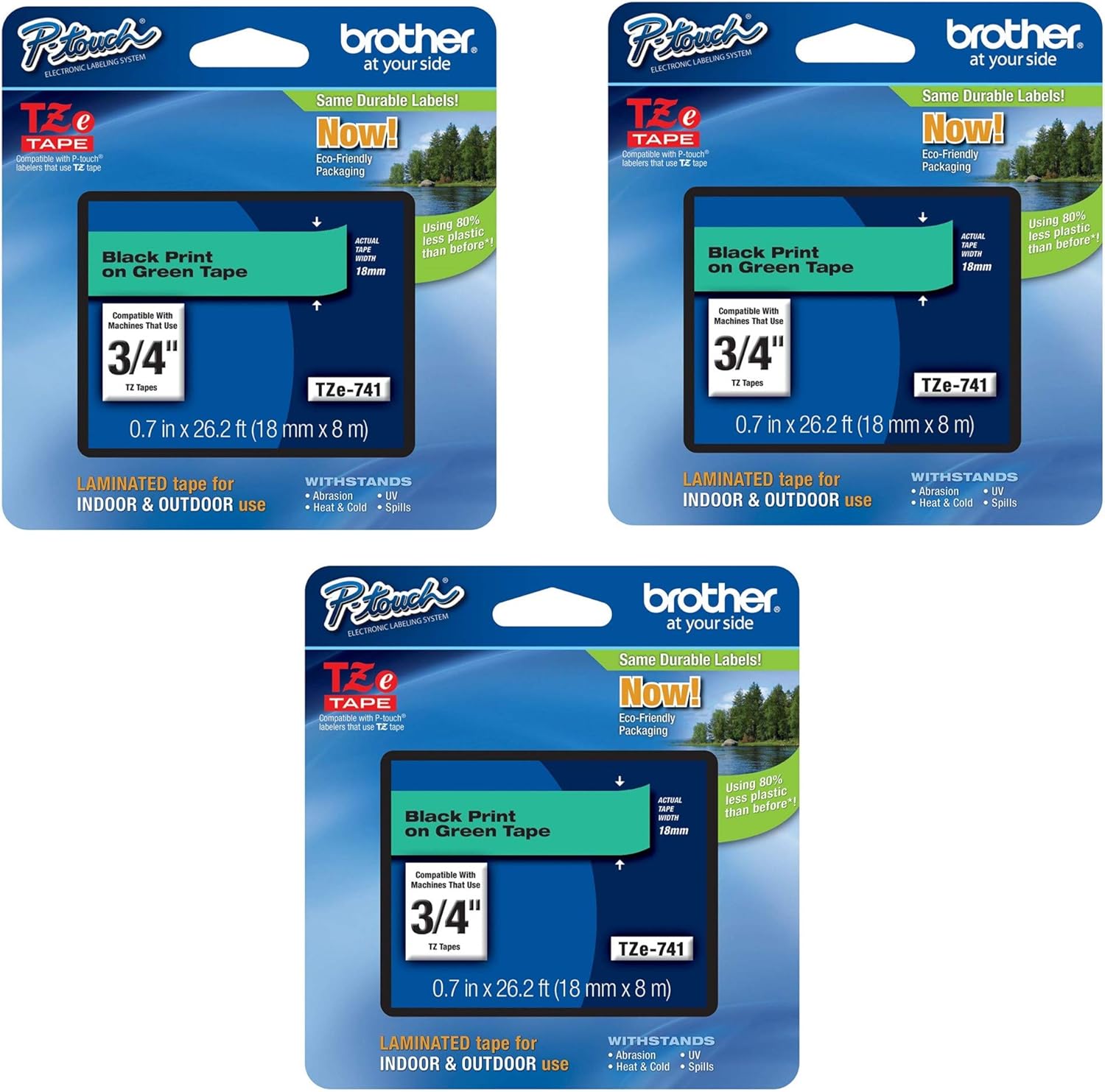 Brother Laminated Tape Black on Green, 18mm (TZe741) (3)