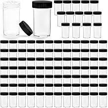 100 Pack 1 oz Mini Plastic Spice Jars with White Caps Bulk Clear Empty Spice Bottles with Sifters Small Refillable Seasoning Containers for Kitchen Home Travel Black