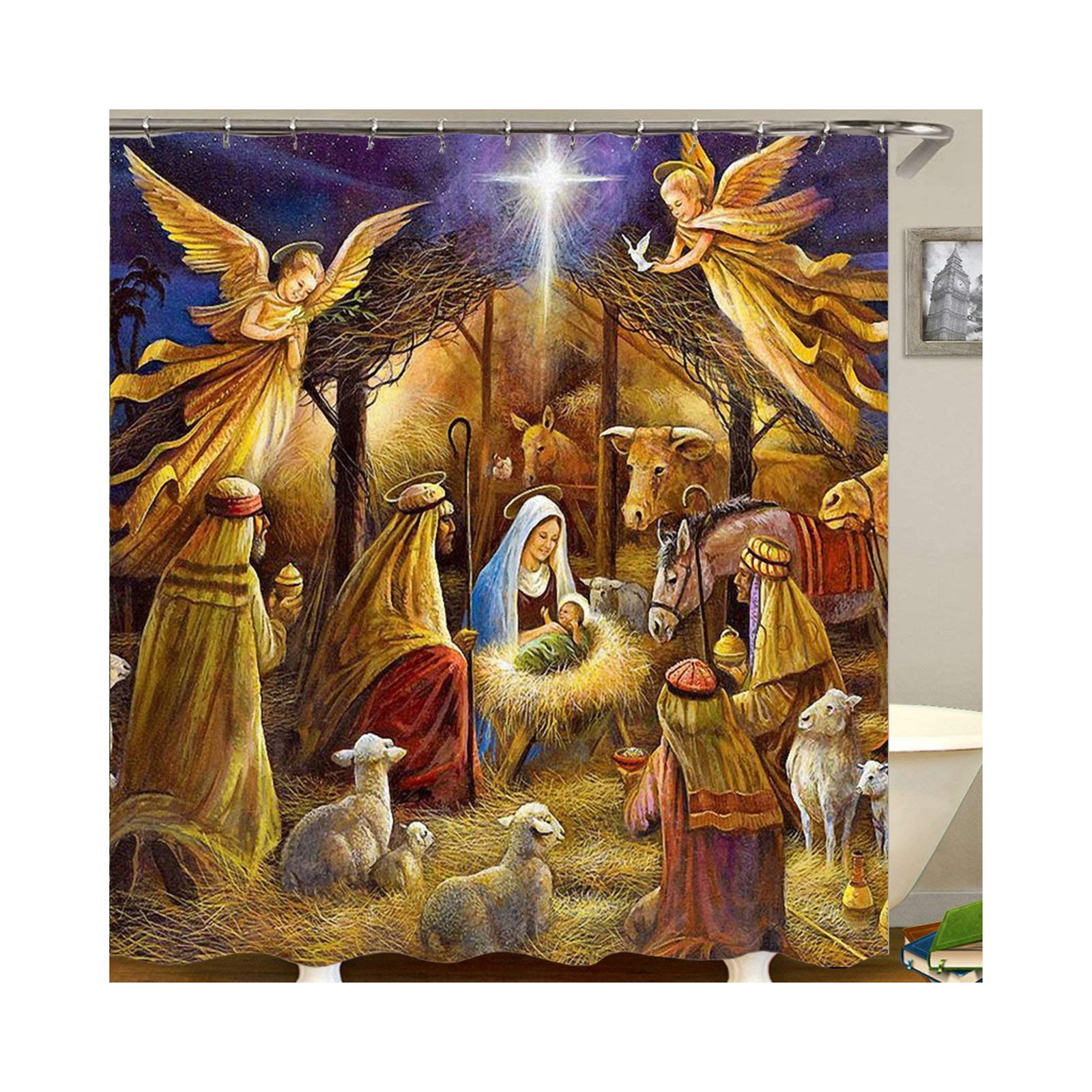 Rideau de douche Virgin Mary en polyester imperméable pour baignoire 150x180cm avec crochets