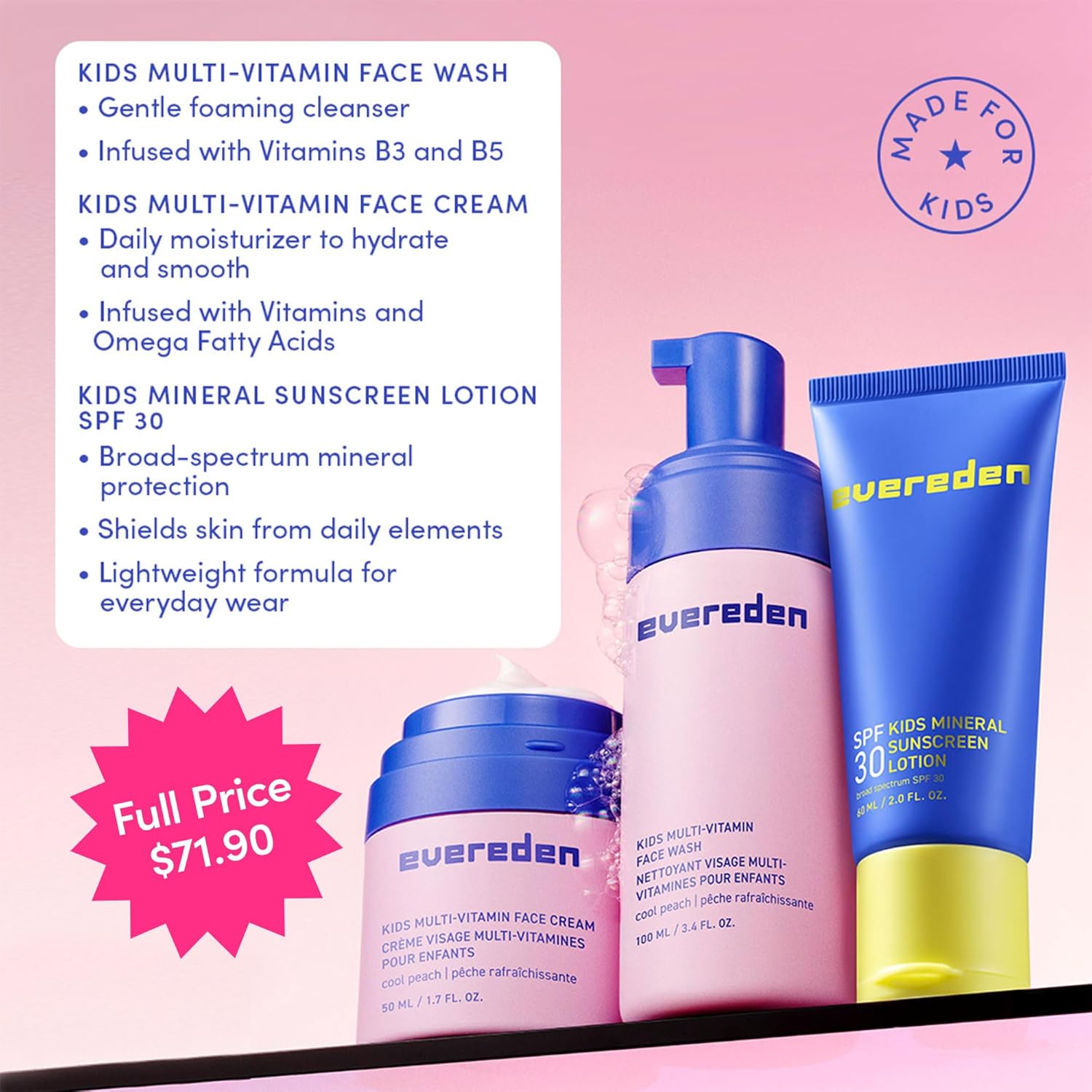 Evereden Kids Daily 1-2-3 Routine Bundle: Clean & Vegan Skincare for Kids – Hydrating & Gentle Tween Skincare Set with Multi-Vitamin Face Wash, Face Cream, & SPF 30 Mineral Sunscreen - Image 3