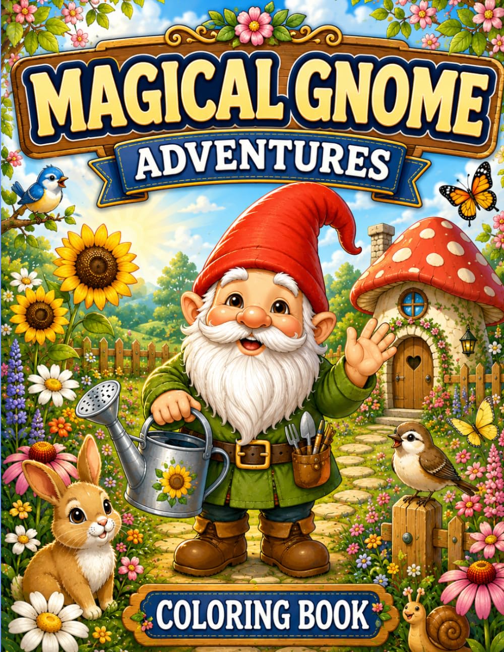 Magical Gnome Adventures Coloring Book for Kids and Adults: Cute Garden Gnomes, Whimsical Forest Scenes, Fantasy Village Life, Simple Line Art, Relaxing Coloring Pages
