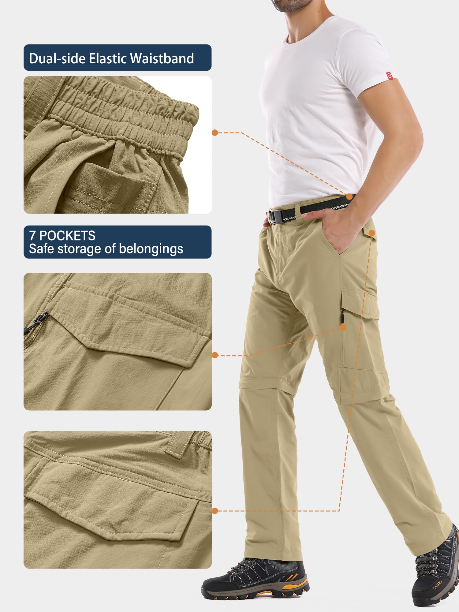 Pantalon de randonnée convertible léger pour homme - Séchage rapide - Fermeture éclair - Pour la pêche, le safari, le camping