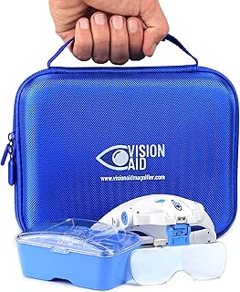 Vision Aid Magnifying Glasses with LED Light 5 Lenses Headband Case Hands Free Lighted Head Magnifier Spectacles for Hobby Crafts Macular Degeneration Painting Close Work - Upgraded