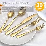 Gold Silverware Set, Mirror Polishing 30-Piece Stainless Steel Flatware Set,Kitchen Utensil Set Service for 6,Tableware Cutlery Set for Home and Restaurant with Gift Box