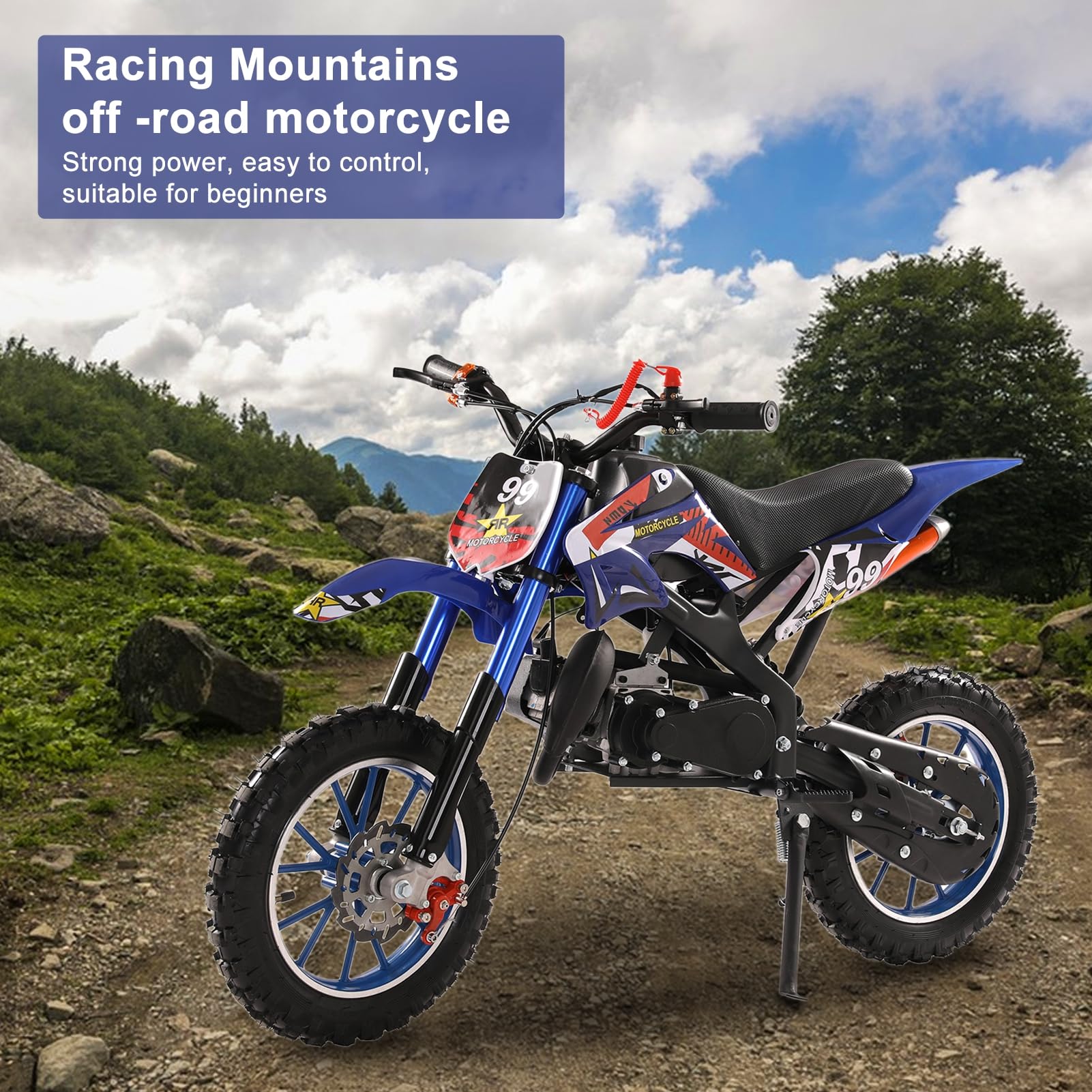RFEGJVII Mini Kid Dirt Bike, 49cc 2-Stroke Kids Dirt Bike with Off