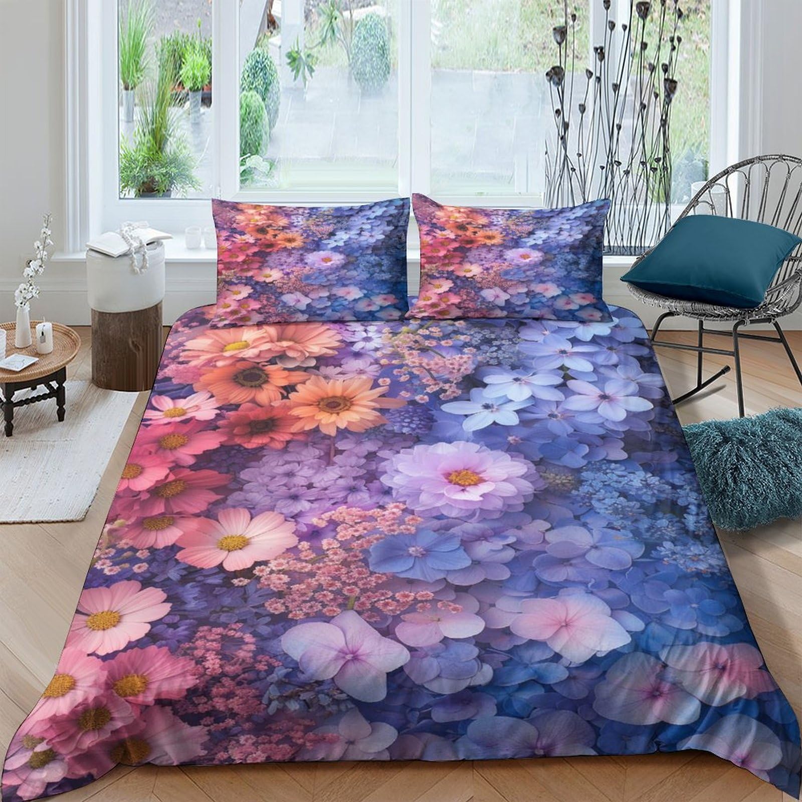 Housse de couette Marguerite 3D en microfibre King 220x240 cm avec taies
