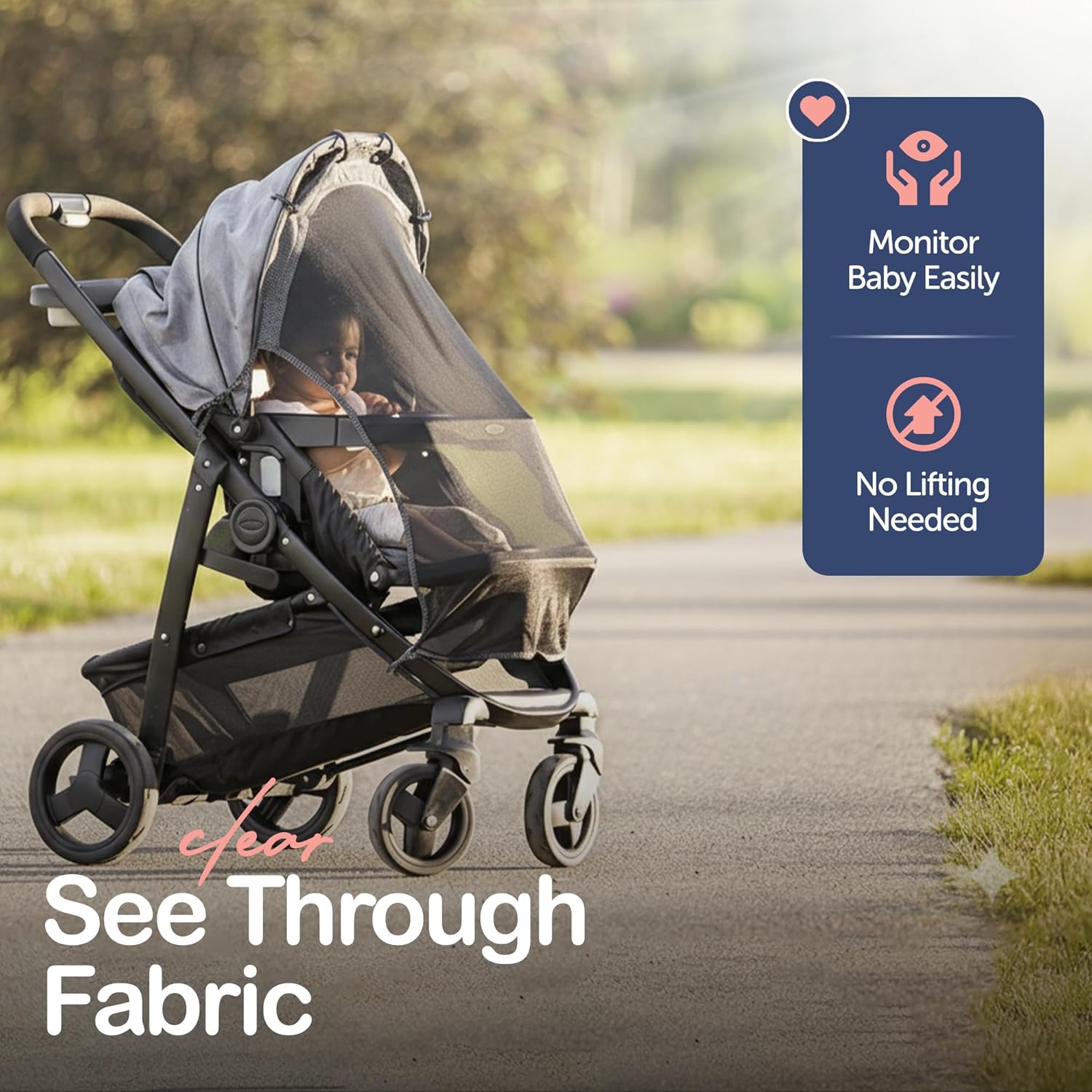 Stroller Sun Shade - Universal UV Protection Cover for Strollers Sunshade with See Through, Clip-On Sun Blocker, Sun Shield for Baby, Breathable Adjustable Fit, Full Coverage, Large - Image 4