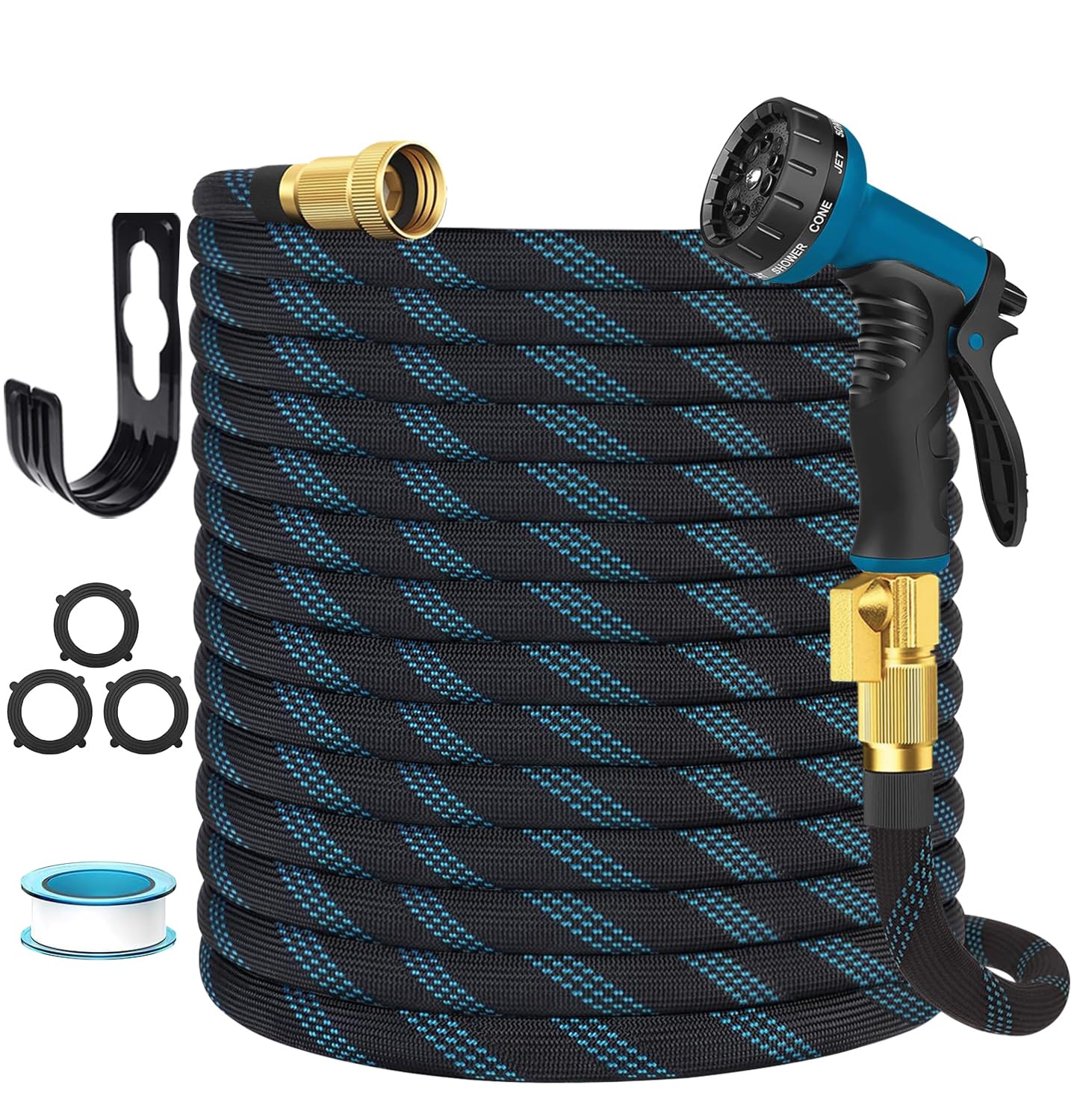 Gartenschlauch, nicht erweiterbar, 7,6 m, leichter flexibler Wasserschlauch mit 10 Funktionen, Sprühdüse, auslaufsicher, knickfrei, tragbarer Schlauch für Hof, Rasen, Camper, hochdichtes Gewebe