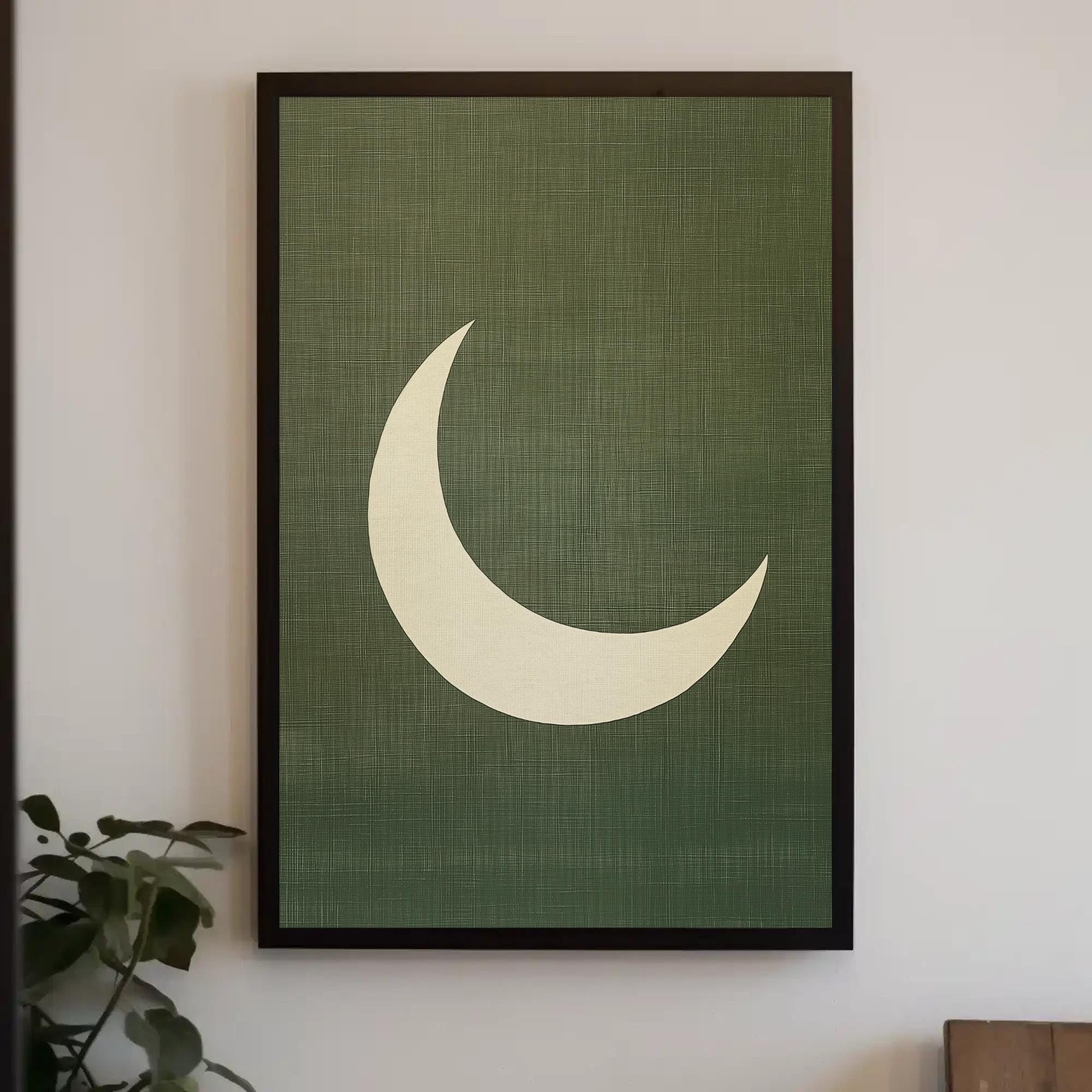 Tongyinli Frameless Bohemian Minimal Moon Canvas Wall Art, Green Abstract Modern Decor Painting, Nordic Style Print Mural(80X120cm/Frameless)