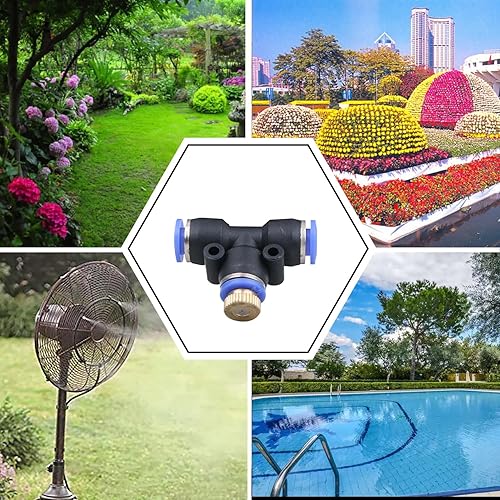 Miniatura 4 de Aopin Boquilla Mister, boquillas de niebla de latón exterior para manguera de 14 pulgadas, sistema de enfriamiento de nebulización de agua al aire