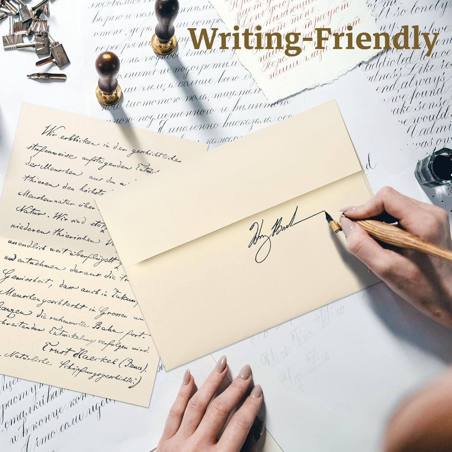 Cream Folded Blank Cards and Envelopes, Goefun 4.25 x 5.5 Ivory Cardstock and A2 Envelopes Self Seal 100 Pack for Wedding, Invitations, DIY Greeting Cardstock, Thank You Cards & All Occasion - Image 7