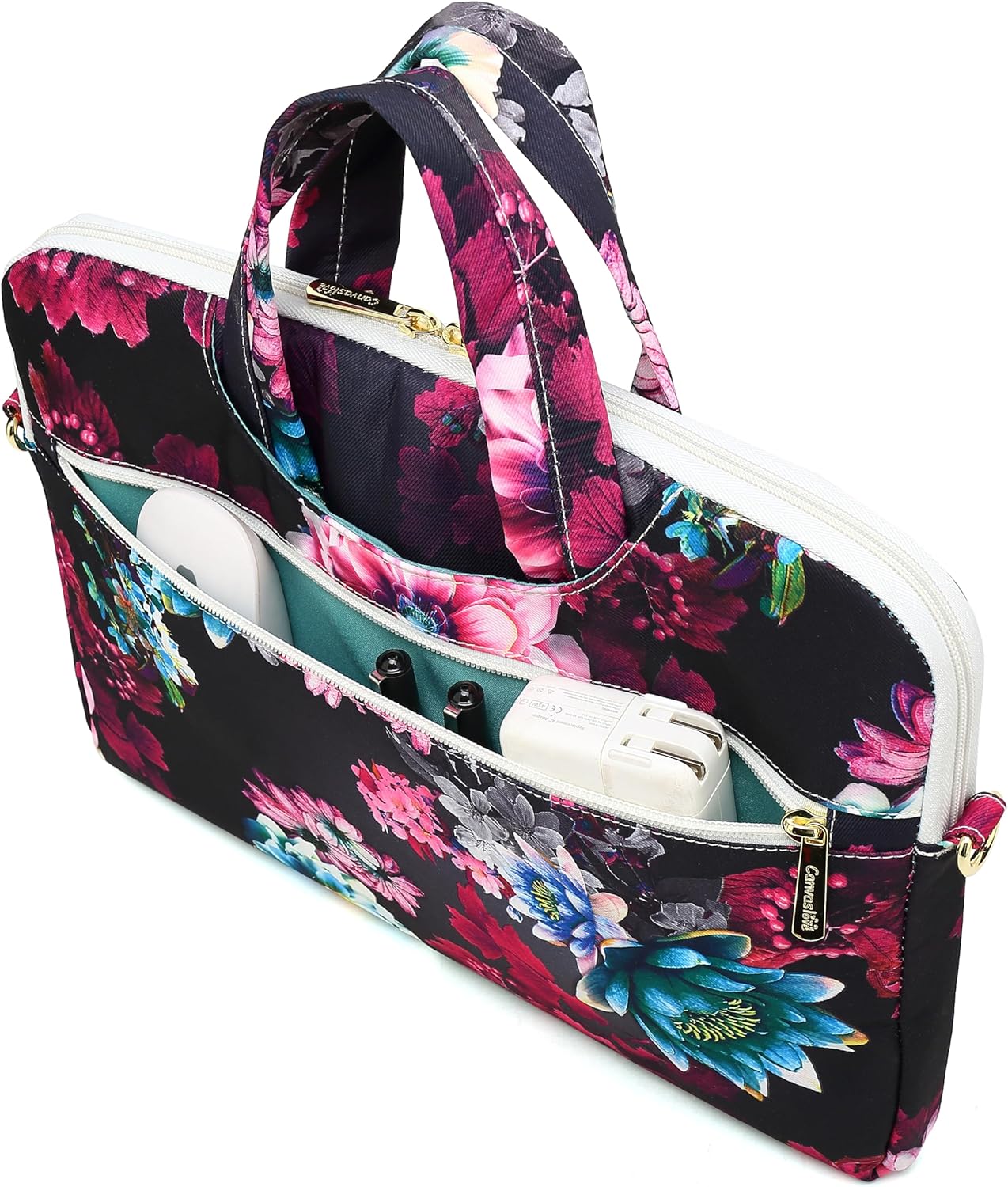 Canvaslove Water Resistant Laptop Shoulder Messenger Bag Sleeve Case for MacBook Pro 16 inch and 15 inch-15.6 inch laptop (Purple Lotus) - Image 2