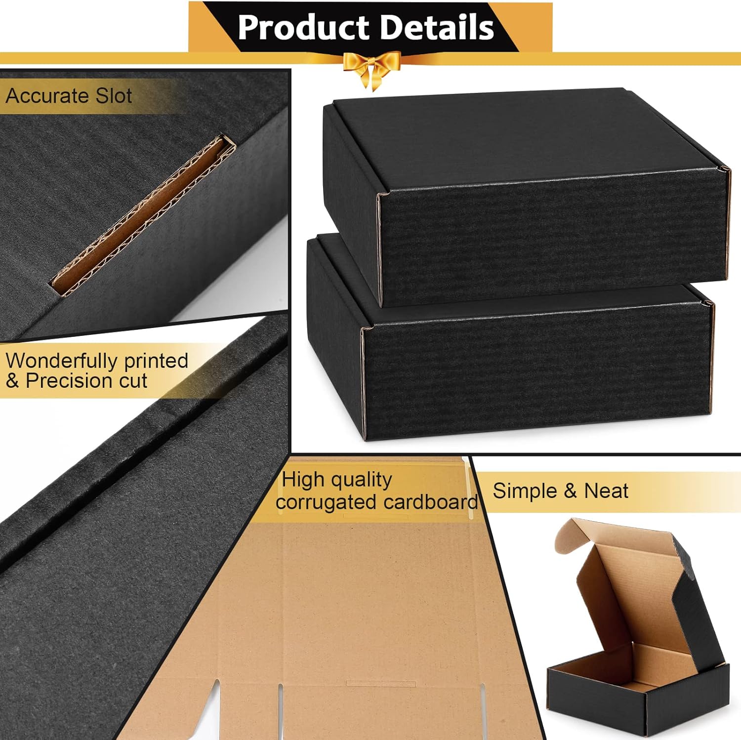6 x 6 x 2 Inches Small Black Shipping Boxes for Small Business Pack of 50 Cardboard Packaging Boxes Corrugated Mailer Boxes for Shipping Packaging Storage Craft Giving : Office Products